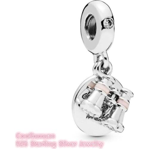 Summer 100% 925 Sterling Silver Heart Binoculars Charm Dangle beads Fits Original Pandora bracelets Jewelry Making