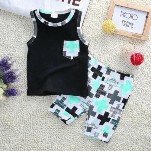 Summer Fashion Baby Boy Cotton Sleeveless T-Shirt Vest Short Pants Clothes Outfits