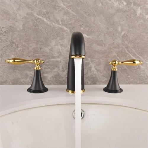 Fashion Black gold Brass bathroom sink faucet three holes two handles basin mixer faucet Copper cold hot high quality tap faucet