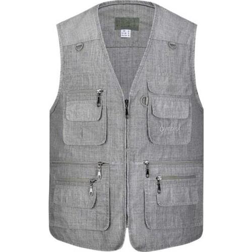 Spring Summer Thin Casual Vest Men Travel Vest Plus Size Loose Baggy Waistcoat Cotton Multi Big Pocket Male Clothes