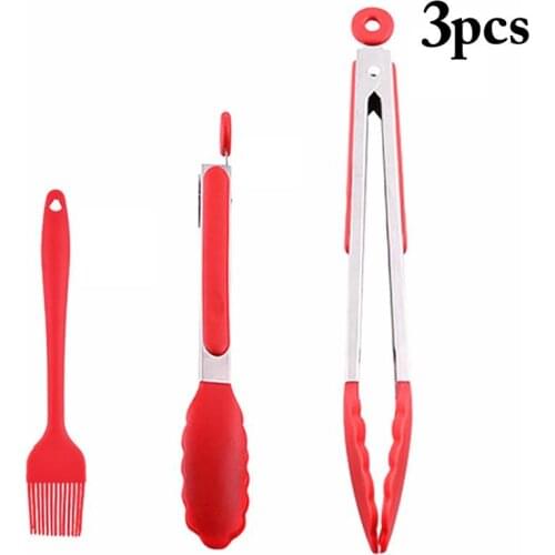 3Pcs/Set Silicone Barbecue Tools Set Professional Food Tongs Silicone Basting Brush Cooking Tools Accessories BBQ Tools