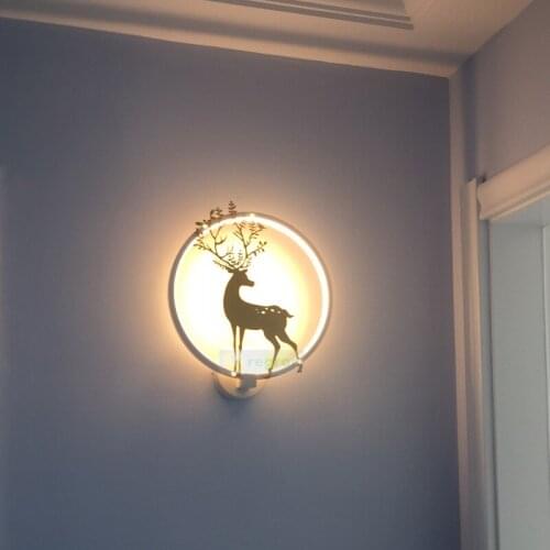 Nordic Wall Light Living Room Background Wall Modern Circular Dimming Deer Stair Balcony Dining Room Bedroom Bedside Lamp