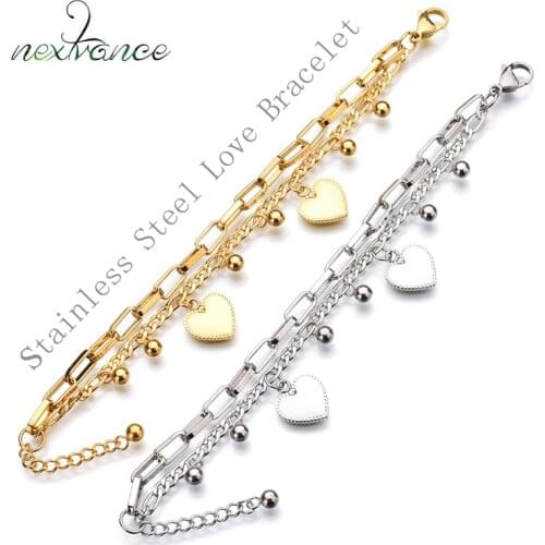 Nextvance Heart Gold Link Chain Bracelet Trendy Multilayer Adjustable Bracelet for Valentines Day Gift Acero Inoxidable