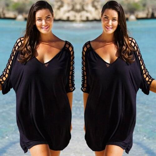 New Hot Sale UK Plus Size Womens half sleeve v-neck Summer Loose Black Mini Dresses Ladies Beach Shorts Sundress M-XXXL