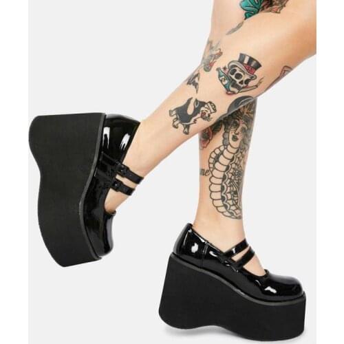 New Women Creepers Pu Flats Leather Platform JK Mary Jane Ankle Student Goth Ladies Loafers Shoes Dropshipping 2021 Demonias