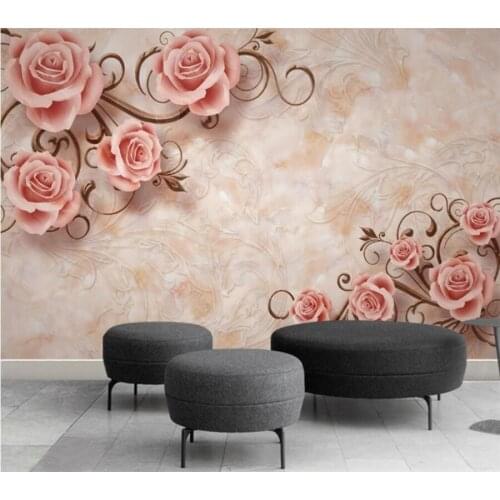 Customized wallpaper 3d mural European romantic rose pattern stone relief TV background wall living room bedroom decoration обои