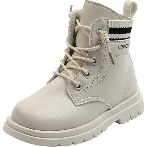 Girls Round Toe Lace-up Solid Color Martin Boots Color Patchwork British Style Waterproof PU Leather Motorcycle Ankle Boots