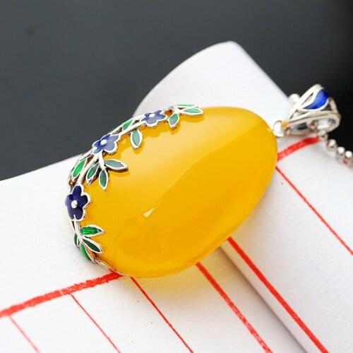 Silver Wholesale Handmade Natural Chalcedony Pendant S925 Sterling Silver Pendant Water Drop Pendant Retro Thai Silver Women