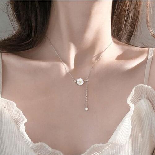 925 Sterling Silver Fresh Lovely Shell Daisy Long Tassel Necklace Fashion Clavicle Chain Adjustable Necklace For Women Jewelry