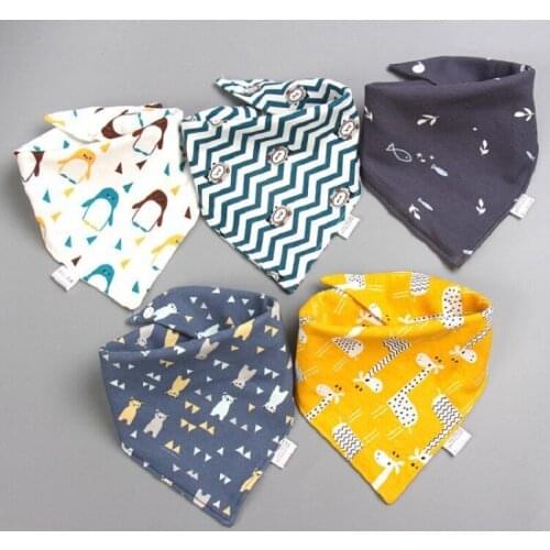 5 pieces/lotBaby Bibs Triangle Double Cotton Bibs Cartoon Print Saliva Towel Baby Boys Girls Feeding Apron Cotton Bandana Bibs