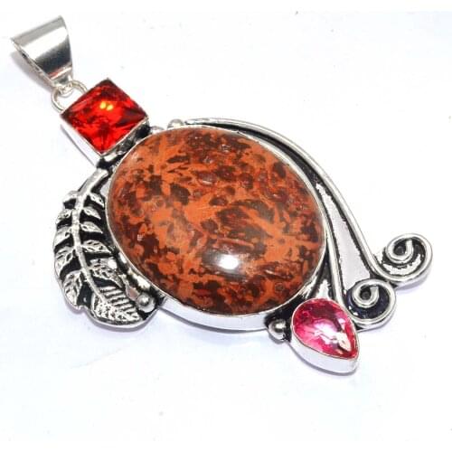Genuine Spider Web Jasper Pendant Silver , Hand made Women Jewelry gift , P9746