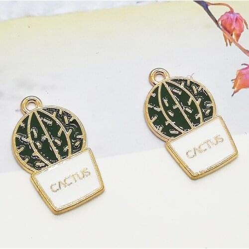 10pcs/lot DIY Alloy Metal Enamel 14x23mm Cactus Charms Fashion Pendants For Bracelet Earrings