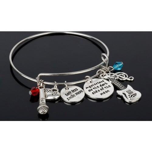 Prince Love Symbol Punk Guitar Pendant Bangles Bracelets for Women Girls Wristband Opening Bangles