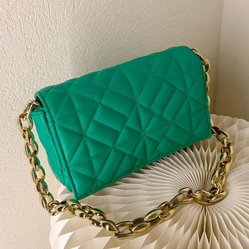 Luxury Brand Designer Handbag for Girl Leather Shoulder Bags Green Summer Flap Bag Female Diamond Lattice Women' S Bag Chain Sac