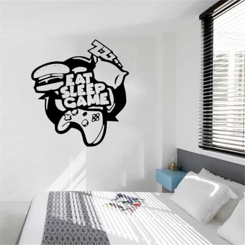 Eat Sleep Gaming Quotes Wall Sticker Wall Decals For Playroom Boys Children Teen Bedroom Decor Mural Vinyl Art Sticker ph666