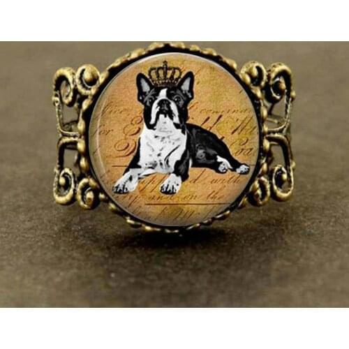 Steampunk 2017 New Crown Dog art Ring Jewelry Glass dog cute animal Ring Women Men Gift love dogs