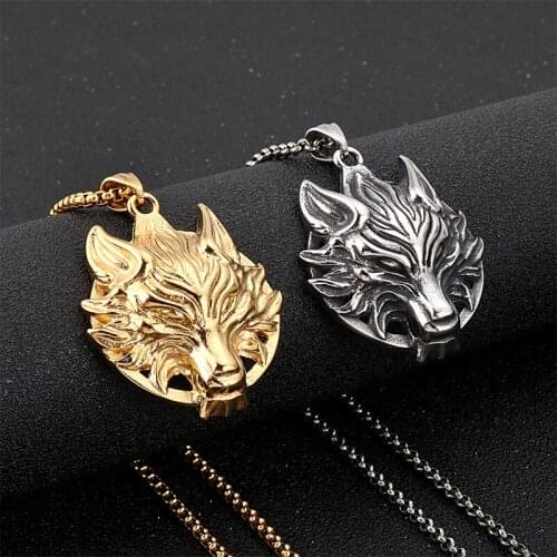 Retro Gothic Wolf Totem Pendant Punk Domineering Mens Stainless Steel Wolf Pendant Trend Hip Hop Mens Motorcycle Party Jewelry