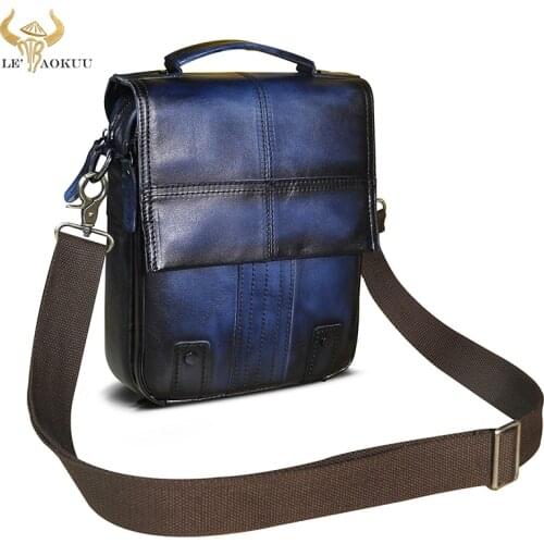 Oil Wax Leather Male Casual Design Student Shoulder Messenger Crossbody bag Fashion College Tablet Tote Mochila Satchel bag 152