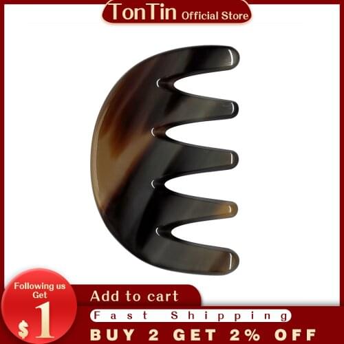 Tontin Thickening Buffalo Yellow Ox Horn Natural Massage Head Meridians Dredge Female Anti-static Comb Big Teeth Wide Tooth