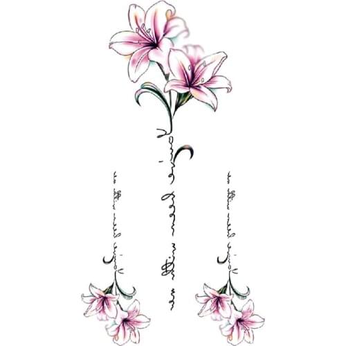 Temporary Tattoo Sticker Pink Daffodil English Alphabet Totem Design Fake Tattoos Waterproof Tatoos Arm Leg Large Size for Women