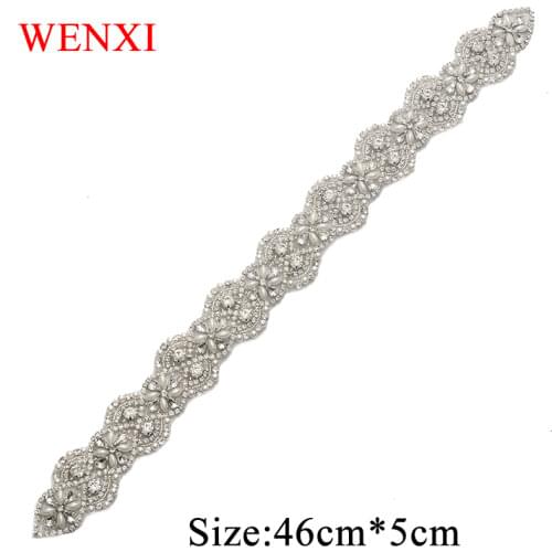 WENXI 30 PCS Wholesale Bridal Hand Beaded Rose Gold Rhinestones Appliques for Wedding Dress Sash Accessory WX866