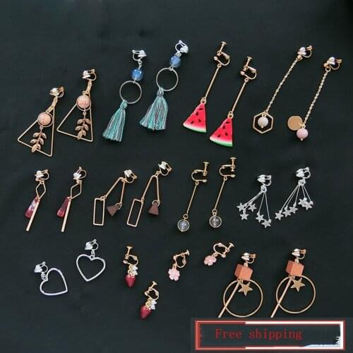 GRACE JUN New Classic Clip on Earrings No Pierced for Women Party Prom Fashion Geometric Xmas Earrings 11/11 Christmas Earrings