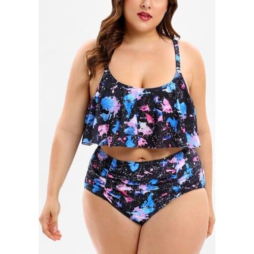 New Sexy Bikini Swimwear Women Ruffle High Waist Bodysuit Vintage Bikini Two Set Oversized 5XL Summer Bathing Suits Beachwears