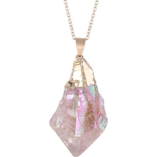 Rainbow Healing Crystal Stone Pendant Necklace for Women Irregular Natural Stone Necklaces Reiki Jewelry