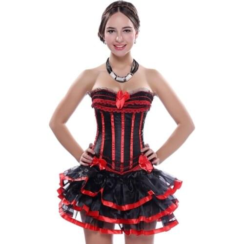 Women Dresses Burlesque Corsets with Skirt costume overbust burlesque corset and skirt set tutu corselet victorian fashion gowns