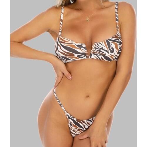 2021 Summer Beach Bikini Two Piece Set Urban Leisure Swimsuit Sexy V-Neck Split Swimwear Low Waist Bathing Suit Brazilian