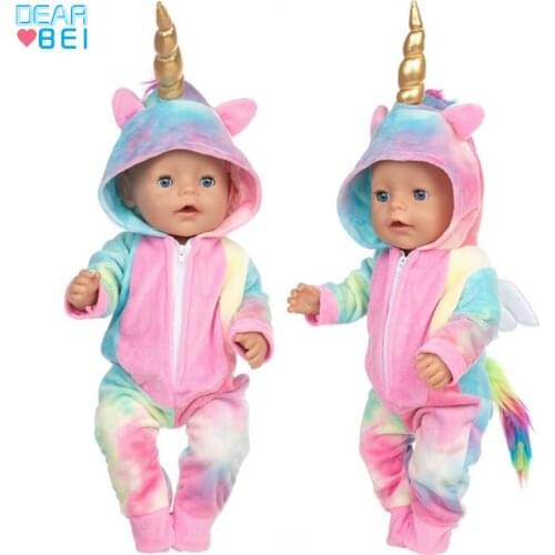 2021 New Baby New Born Fit 18 inch 43cm Doll Clothes Accessories Red Purple Blue Unicorn Suit For Baby Birthday Gift DIY Toys