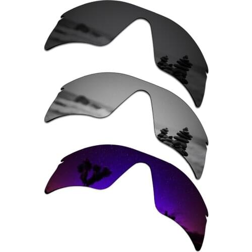 SmartVLT 3 Pieces Polarized Sunglass Replacement Lenses for Oakley Radar Range Black & Silver Titanium & Plasma Purple