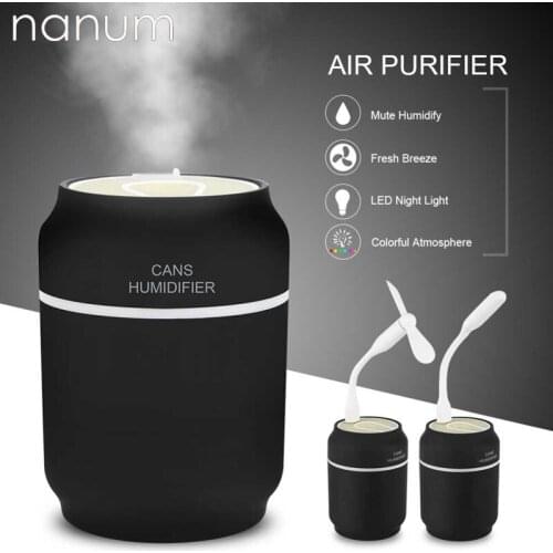 3 In 1 Aroma Essential Oil Diffuser Ultrasonic Cans Humidifier Air Purifier LED Night Light USB Fan Car Freshener For Office