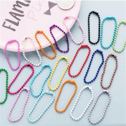 50pcs/set 2.4mm Multicorful Beads Chains Keyring Key Chain Dolls Label Hand Tag Connector Links Chain DIY Jewelry Making