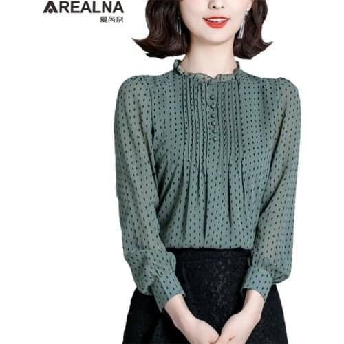 Women Spring Chiffon Blouses office Lady Shirts plus size Casual Long Sleeve Polka Dot Print blouse women Tops blusas mujer 4XL
