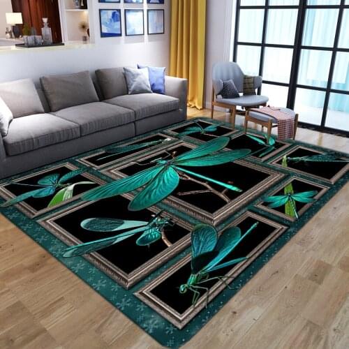 Blue dragonfly 3D Printed Large Carpet For home Living Room Soft Flannel Sponge Floor Mat Bedroom non-slip washable Bathroom rug