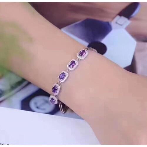 Chain bracelet Natural real amethyst bracelet 925 sterling silver 4*6mm 5pcs