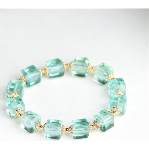 Grade AAA Natural Geen Fluorite Beaded Bracelet 10mm Cubic Fluorite Beads Bangle Stretch Jewelry Bracelet BR034