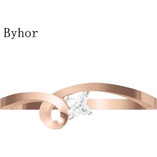Byhor Solid 14K White+Rose Gold 0.032ct H/SI Natural Diamonds Fine Jewelry Trendy Wedding Band Diamond кольцo ring Women Prsten