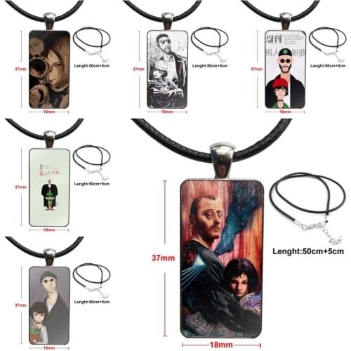 For Women Handmade Girls Cartoon Movie Leon And Mathilda Glass Cabochon Pendant Necklace Rectangle Fashion Necklace