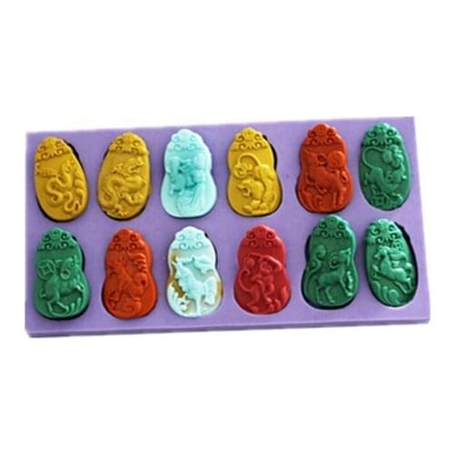 Gourd-shaped 12 zodiac modelling chocolate mold silicone fondant Cake decoration mold wholesale soap mold