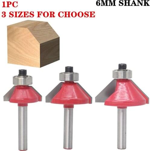 1pc 6mm Shank 45 Degree Chamfer End Mills Edge Forming Router Bit With Ball Bearing Tungsten Two Flute Milling Cutters For Wood