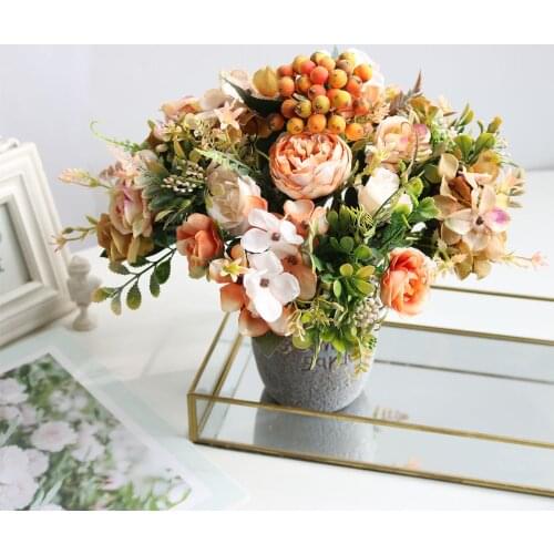 White Silk Artificial Roses Flowers Wedding Home Autumn Decoration High Quality Big Bouquet Luxury Fake Flower Arrangement Bulk
