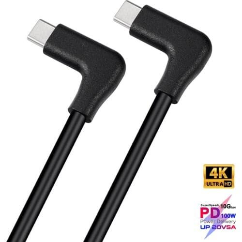 90 Degree 100W PD 5A Type C Cable 4K 60Hz USB3.1 Gen 2 Fast Charging Cord For Macbook Pro SAMSUNG S21 Ultra Note 20 QC 4.0+ VR