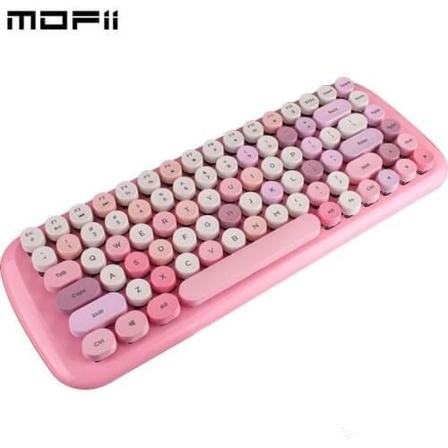 Girl Pink Mechanical Keyboard Retro Round Keycap Wireless Gaming Keyboards Blue Switch Low Profile Keyboard For Desktop PC