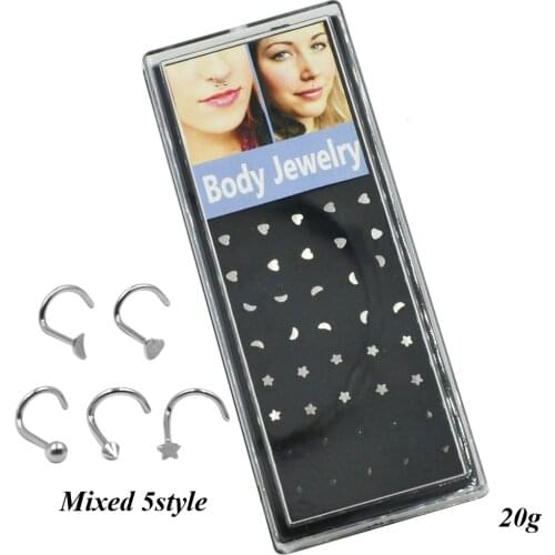 40pcs/box Nose Screw Stud Ring Piercing Body Jewelry Star/Heart/Spike/Round Ball/Moon 3D Logos