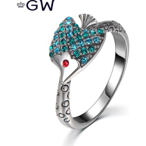 GW Fashion Jewelry Fish Animal Engagement Rings 925 Sterling Silver Jewelry Rhinestone Ring For Women RIPY053H20