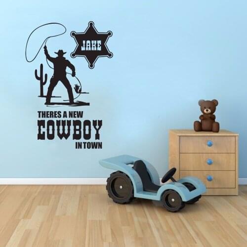 Cowboy Personalized Name Wall Stickers for Nursery Kids Room Boys Wallpaper Decals Bedroom Playroom Vinyl Art Home Murals YY244