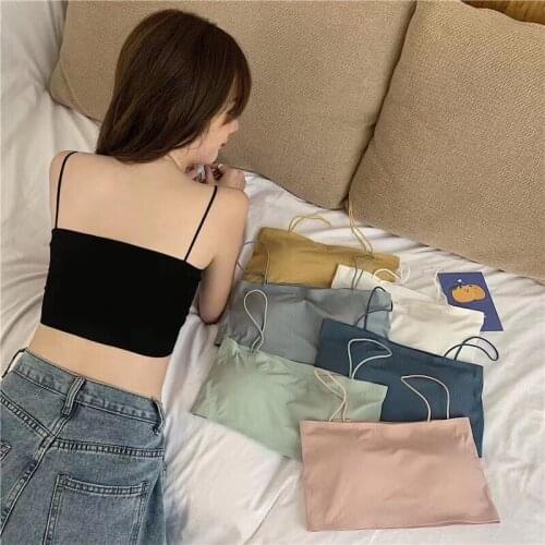 Summer Explosions Candy-colored Ice Silk Wrapped Chest Short Strap with Chest Pad Bottoming Vest Word Around The Tube Top Lady