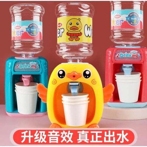 Mini Water Dispenser Simulation Appliance for Kids Cute Duck Rabbit Drinking Fountain with LED Water Cooler Juice Maker Machine